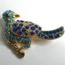 Monet  Signed Bird on Branch Brooch Pin Gold Tone Rhinestones Sparkly Iridescent Photo 0