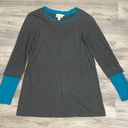 DKNY Pure  Heather Gray with Teel Trim Long Sleeve Women's T-Shirt Size Small Photo 4