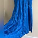 Vintage Blue  embossed satin feel pleated retro 80s maxi dress Photo 7