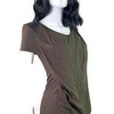 DKNY Pure  Lambskin Leather Blouse Green Black Short Sleeve Top Women Size S‎ Photo 0