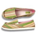 mix no. 6  Size 10 Lightweight Slip-on Comfort Shoes Green Beige Striped Canvas Photo 2