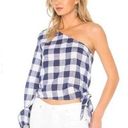 L'Academie | Revolve | The Romantic One Shoulder Top Gingham Blue White | Sz S Photo 0