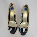 Unisa  Womens Shoes Size 7.5 Tan Black Patent Leather Peep Toe Slip On Heels Photo 7