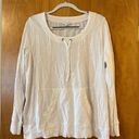 J.Jill  White Long Sleeve Shirt Drawstring At Top Kangaroo Pockets Size Large Photo 0