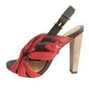 L.A.M.B. Tamika Red and Brown Strappy Leather Heels Photo 0