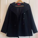 Anne Klein  Wool Pea Coat Hooded Black Double-Breasted Buttons Women's Size PL Photo 9