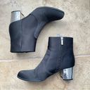 Unisa Black Satin Silver Block Heel Ankle Boots Size 6.5 Photo 3