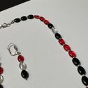 Black & Red Beaded Pierced Dangle Earrings & Necklace 19 1/2 Inch Photo 3