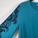 Chico's  Zenergy Sequined French Terry Scrolls Sweatshirt in Peacock Teal Photo 3