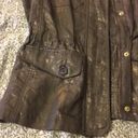 Chico's Metallic Foiled Linen Utility Cargo Vest Olive Green Gold Size 0 Small 4 Photo 6