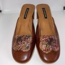 DKNY  Jeans Brown Leather Heels Mules Croco Flower Accent 5.5 Vintage 90’s Y2K Photo 1