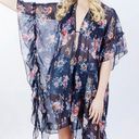 David & Young  Kimono Semi Sheer Floral Ruffle Kimono Navy Blue Photo 0