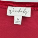 Wonderly  red crush velvet ruched faux wrap long sleeve blouse 1X Photo 5