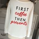 True Craft Christmas Shirt First Coffee then Presents Womens XS White Red Oversized Top Photo 5