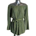 Silence + Noise  Striped Green & White Cold Shoulder
Romper Size Medium Photo 0