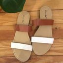 Just Be  Two Strap Sandals Two Toned Tan White Slip on Sandals Women's Size 10 Photo 3