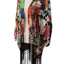 Joseph Ribkoff  sheer open front floral shawl tassel coverup shrug size 8/Medium Photo 2