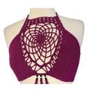 LAKHAYS Crochet Dream Catcher Halter Crop Top Tasseled Beaded Maroon One Size Size undefined Photo 3