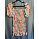 BB Dakota  Peasant Dress Women's XS Orange Shirred Puff Sleeve Square Neck B63 Photo 4