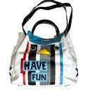 Nicole Lee ᯾ Striped Patchwork 'Have Fun' Satchel Handbag Bag ᯾ Vegan Leather ᯾ Photo 1