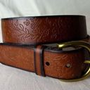 American Eagle  Floral Tooled Leather Belt Brown Black Brass Tone Buckle Small Photo 1