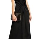 Jason Wu NWT  Black Ruched Front Tie Shoulder Midi Dress Size Medium Photo 0