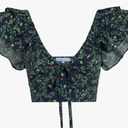 Hill House  Home The Alexa Top Cropped Floral Print V-Neck Navy Blue Green S Photo 5