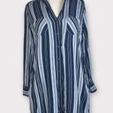 Merona  | Striped Navy Gray Vertical Stripe Long Sleeve Shirt Dress | Small Photo 0