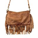 Suede Fringe Italian Leather Bag Tan Photo 0