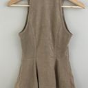 Guess 90's Vibes Tan Beige Faux-Suede V Neck Zip Front Peplum Tank Top Photo 6