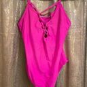 Forever 21  Neon Hot Pink Lace Up Front One Piece Swimsuit, XL Photo 0