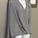 Ann Taylor Factory Long Sleeve Criss Cross High Low Abstract Cream/Blk Blouse- L Photo 2