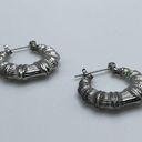 Gold Hinge Vintage Bamboo Puffy Hoops Silver Graduated Hinge Closure 80s 90s Photo 2