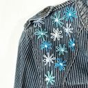 DKNY  Small Jean Jacket Reworked Denim Hand Embroidered Bleached Distressed 509 Photo 7