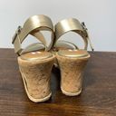 Not Rated  vegan gold, metallic platform, 4” heel sandal, size 8 ￼ Photo 3