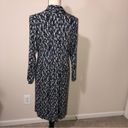 Soma  Dress Size Large Faux Wrap Top Black White Blue Long Sleeve Geometric Print Photo 8