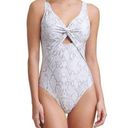 DKNY [] Snake Print White Gray Peek-A-Boo Twist Front One Piece Swimsuit NWT Photo 0