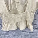 Sim & Sam  Crop Halter Top Beige Linen Blend Puff Sleeve Smocked Size XL Photo 3