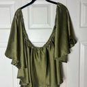 Missguided  Green Olive Satin Bardot Off The Shoulder Blouse Top Size 12 Large Photo 3