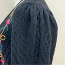 Susan Bristol  Vintage Black Wool Sweater Granny Core Embroidered Floral M Photo 3