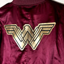 DC Comics Wonder Woman Satin Bomber Jacket Maroon Gold  Embroidered Size M Photo 2