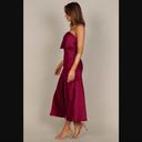 Petal and Pup  Vienna Strapless Berry Satin Ruffle Side Slit Midi Dress XS Photo 4