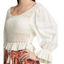 Free People NWT  - Megan Crochet Knit Ivory Top XS Boho Peasant Festival Blouse Photo 1