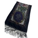 Black Velvet Floral Roses Silk Velour Sheer Table Runner Scarf Wrap Photo 1