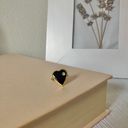 Black Heart & Rhinestone Gold Ring Onyx Obsidian Midnight Goth Classic Vintage Jewelry Photo 4