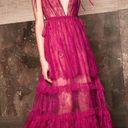 Alexis Dress Umbria Tiered Lace Tulle Silk Maxi Wedding Pink Fuchsia XS GUC Photo 0