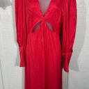 Farm Rio  Cutout Maxi Dress Red V Neck Ballon Sleeve Size Medium NWT Photo 3