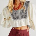 Free People  Iggie Embroidered Crop Top White With Blue Embroidery NWT Size XS Photo 0