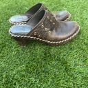 Frye Charlotte chocolate brown leather studded slip on wedge mules 7 Photo 2