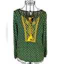 Christopher & Banks  Green and Gold Boho Top with Tassels Women’s Size Medium Photo 6